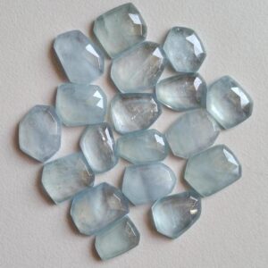 15-16mm Aquamarine Fancy Rose Cut Cabochons, Natural Aquamarine Flat Back Cabochons, Faceted Aquamarine Gemstones 2 Pieces - Pnt50a