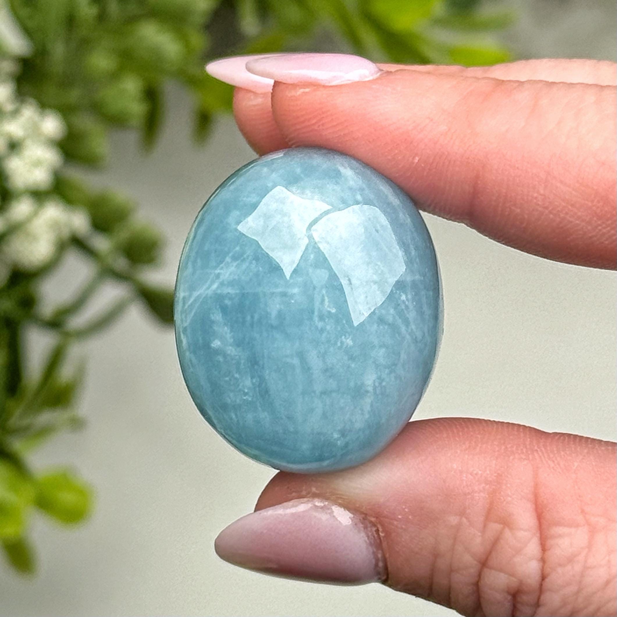 Aquamarine Cabochon | 15g | - #5 (polished Blue Crystal Jewelry, Throat Chakra, Calming)