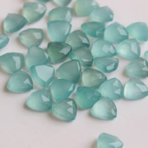 8.5mm Aquamarine Chalcedony Rose Cut Trillion Flat Back Cabochons Aqua Chalcedony For Jewelry, Aqua Chalcedony (5pcs To 10pcs Option)-pdg348