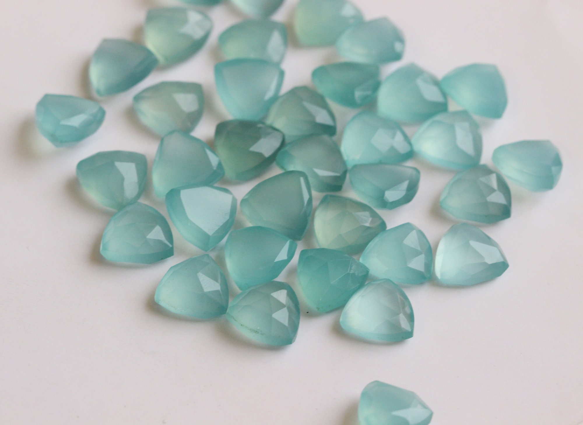 8.5mm Aquamarine Chalcedony Rose Cut Trillion Flat Back Cabochons Aqua Chalcedony For Jewelry, Aqua Chalcedony (5pcs To 10pcs Option)-pdg348