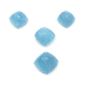 Aaa Quality Natural Aquamarine Cushion Carving Loose Gemstone | 18x18 Mm To 21x21 Mm | Aquamarine Cabochons | Set Of 4 Pieces