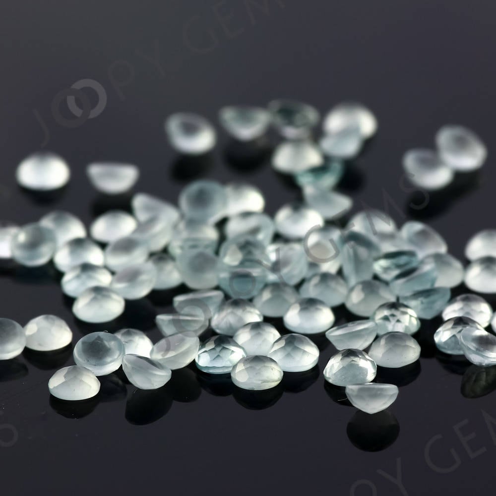 Aquamarine (milky) Rose Cut Cabochon 3mm Round - Per Stone