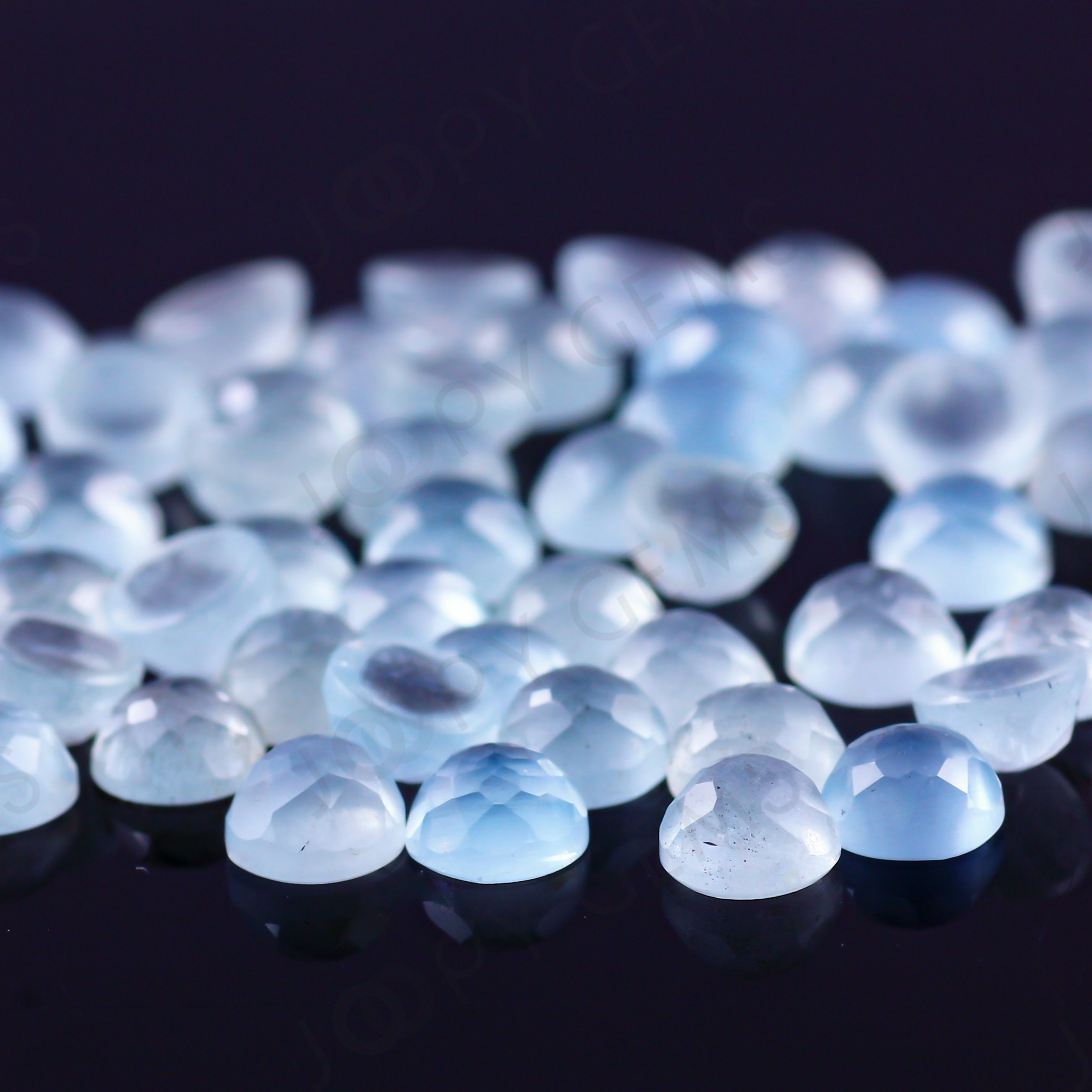 Aquamarine (milky) Rose Cut Cabochon 4mm Round - Per Stone Aquamarine (milky) Rose Cut Cabochon 4mm Round - Per Stone