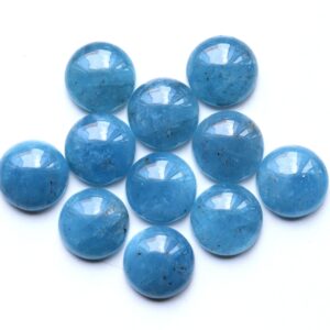 Natural Blue Aquamarine Cabochon: Round Flat Back Gemstone Pendant