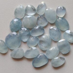 Natural Aquamarine Cabochons, Rose Cut Gemstones (12-14mm, 2 Pcs)