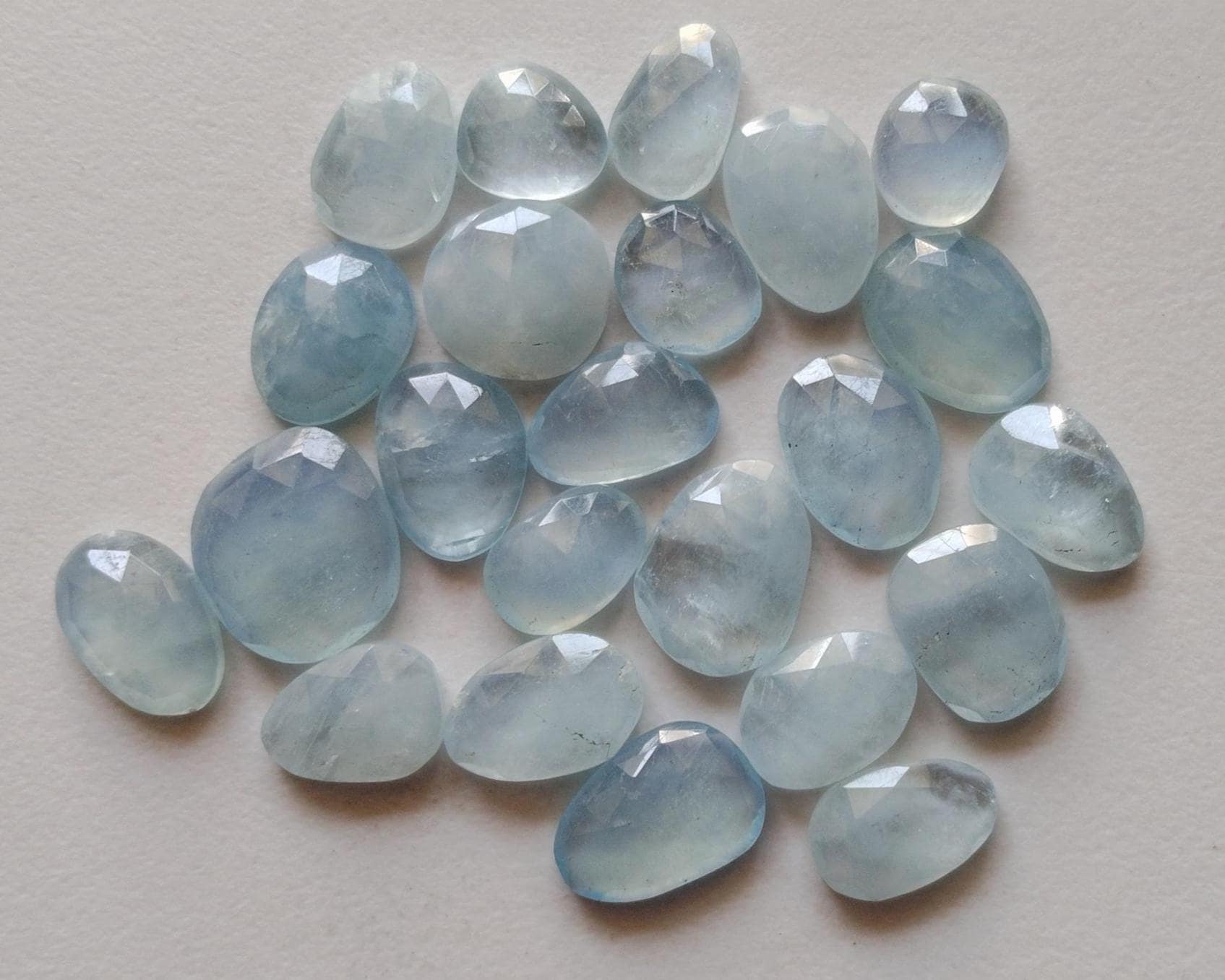 Natural Aquamarine Cabochons, Rose Cut Gemstones (12-14mm, 2 Pcs)