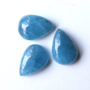 Natural Aquamarine Cabochon Gemstone: Pear Shape, Flat Back