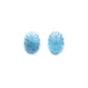 Natural Aquamarine Oval Carving Loose Gemstone | 20x15 Mm | Aquamarine Cabochons | Pair (2 Pieces)