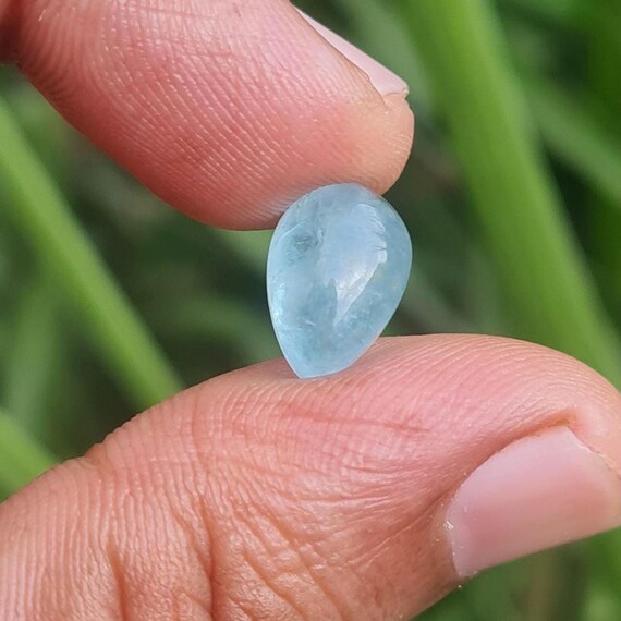 Natural Aquamarine Pear Cabochon: Healing Crystal Gemstone