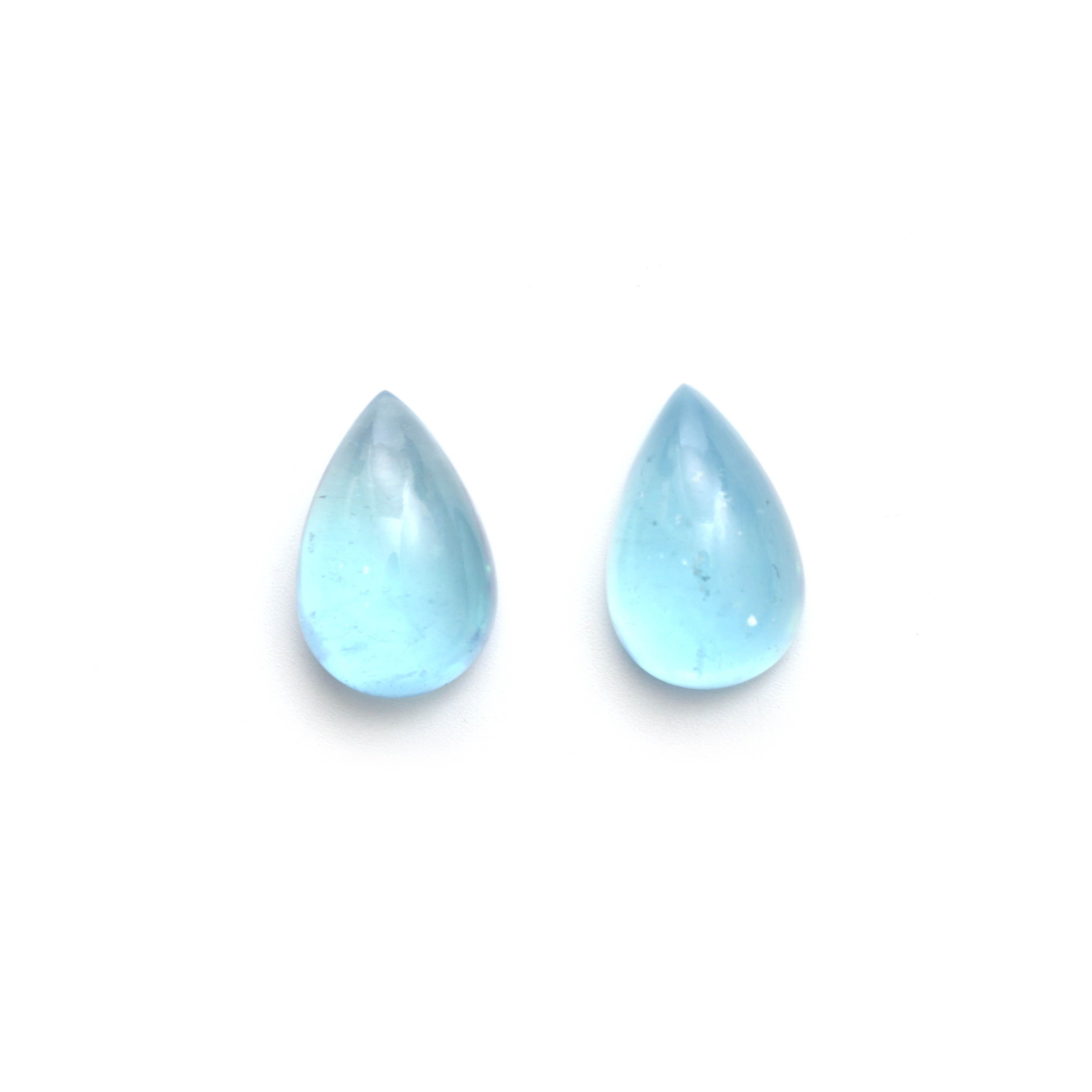 Natural Aquamarine Smooth Pear Cabochon Gemstone | 13x20mm | Gemstone Cabochon | Pair ( 2 Pieces )