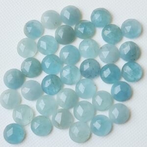 Aquamarine Round Cabochons, 8mm Natural Aquamarine Rose Cut Flat Back Cabochons, Aquamarine Gemstones For Jewelry, 5 Pcs - Pdg359