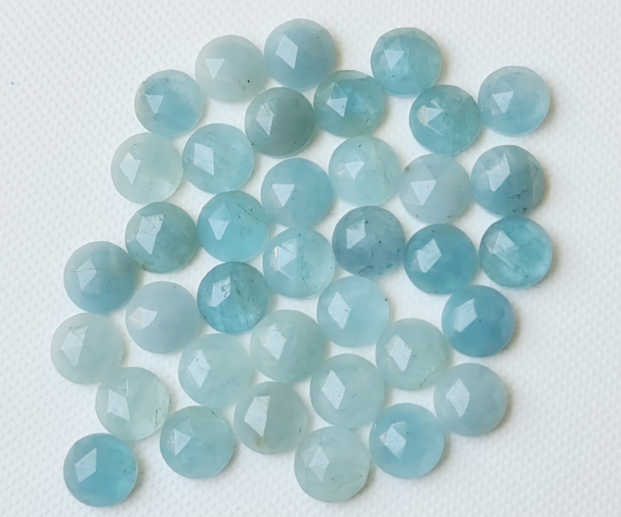 Aquamarine Round Cabochons, 8mm Natural Aquamarine Rose Cut Flat Back Cabochons, Aquamarine Gemstones For Jewelry, 5 Pcs - Pdg359
