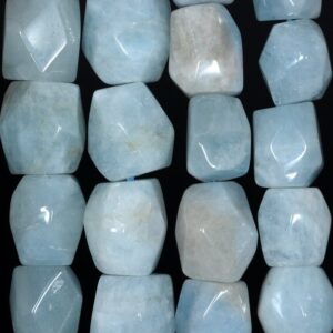 15x13-12x10mm Aquamarine Gemstone Grade Aa Faceted Nugget Drum Loose Beads 7.5 Inch Half Strand (80001496-a98)