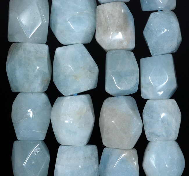 15x13-12x10mm Aquamarine Gemstone Grade Aa Faceted Nugget Drum Loose Beads 7.5 Inch Half Strand (80001496-a98)