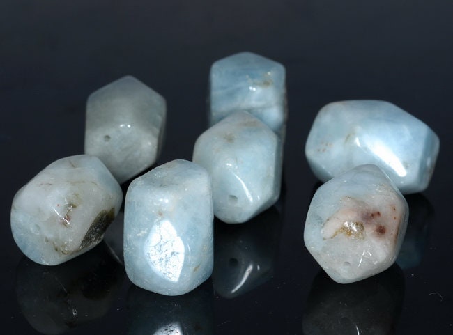 20x15-17x13mm Aquamarine Gemstone Grade A Faceted Nugget Drum Loose Beads (80001503-a98)