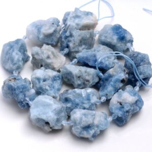 24x22-22x15mm Blue Aquamarine Gemstone Grade Aaa Rough Nugget Loose Beads 7.5 Inch Half Strand (80003356-b86)