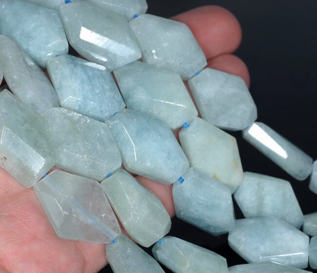 32x23-30x22mm  Aquamarine Gemstone Grade Aaa Faceted Nugget Loose Beads 15.5 Inch Full Strand (80001563-a111)