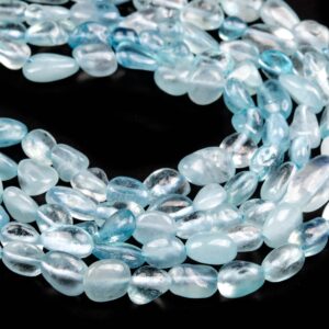 5-7mm Blue Aquamarine Beads Pebble Nugget Gemstone Loose Beads 15"/ 7.5" Bulk Lot Options (124925)