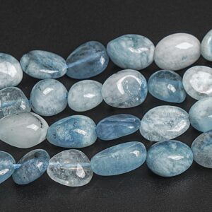 7-9mm Light Blue Aquamarine Biotite Inclusions Genuine Natural Gemstone Pebble Chips Loose Beads 15" /7.5"bulk Lot Options(122807)