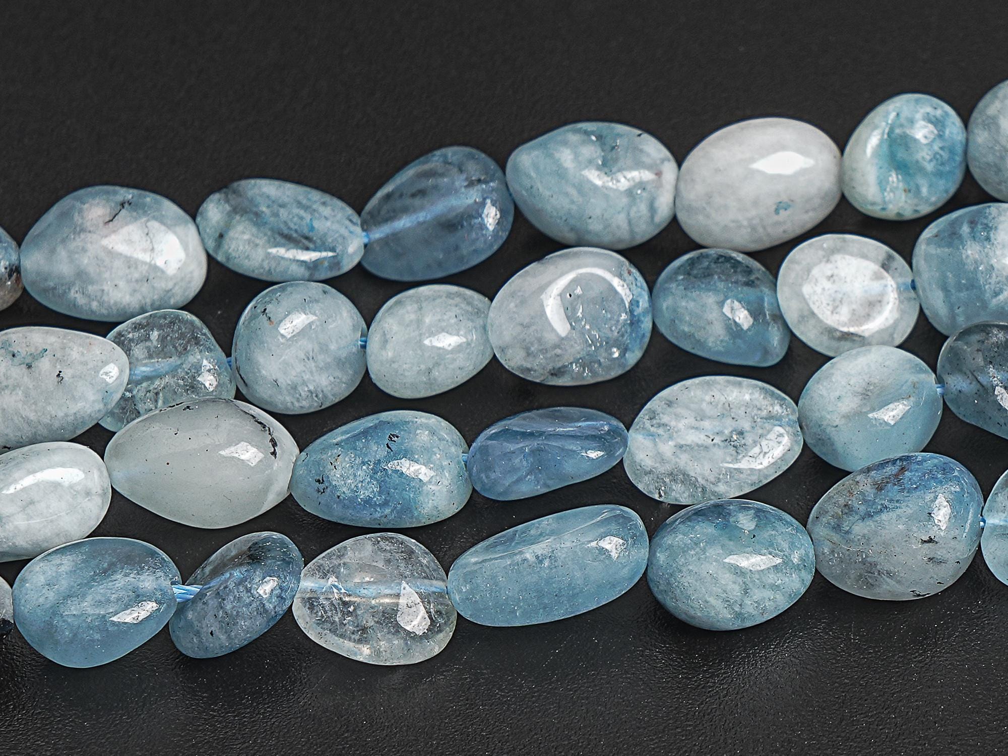 7-9mm Light Blue Aquamarine Biotite Inclusions Genuine Natural Gemstone Pebble Chips Loose Beads 15" /7.5"bulk Lot Options(122807)