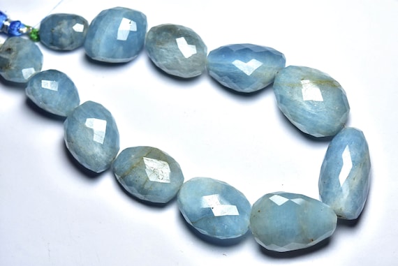 Big Blue Aquamarine Nuggets Beads - 682 Carats- 12.5 Inches Natural Aquamarine Faceted Nuggets - Size Is 15- 32mm #2289