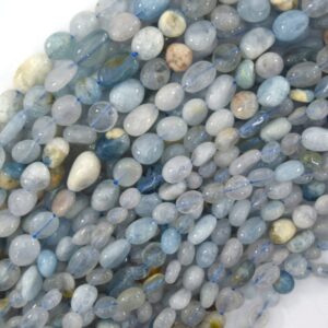 Natural Blue Aquamarine Pebble Nugget 15.5" Strand 6-8mm 8-10mm S2