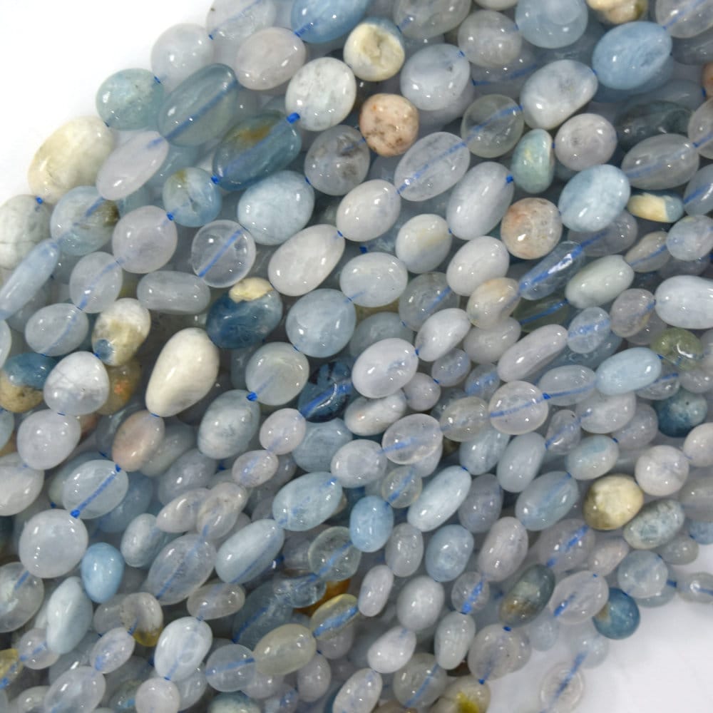 Natural Blue Aquamarine Pebble Nugget 15.5" Strand 6-8mm 8-10mm S2 Natural Blue Aquamarine Pebble Nugget 15.5" Strand 6-8mm 8-10mm S2