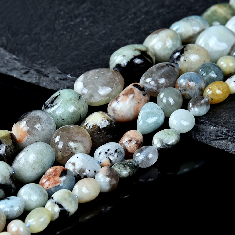Natural Aquamarine Gemstone Pebble Nugget 5-7mm 6-8mm 8-10mm 10-12mm 11-14mm Loose Beads (d500)