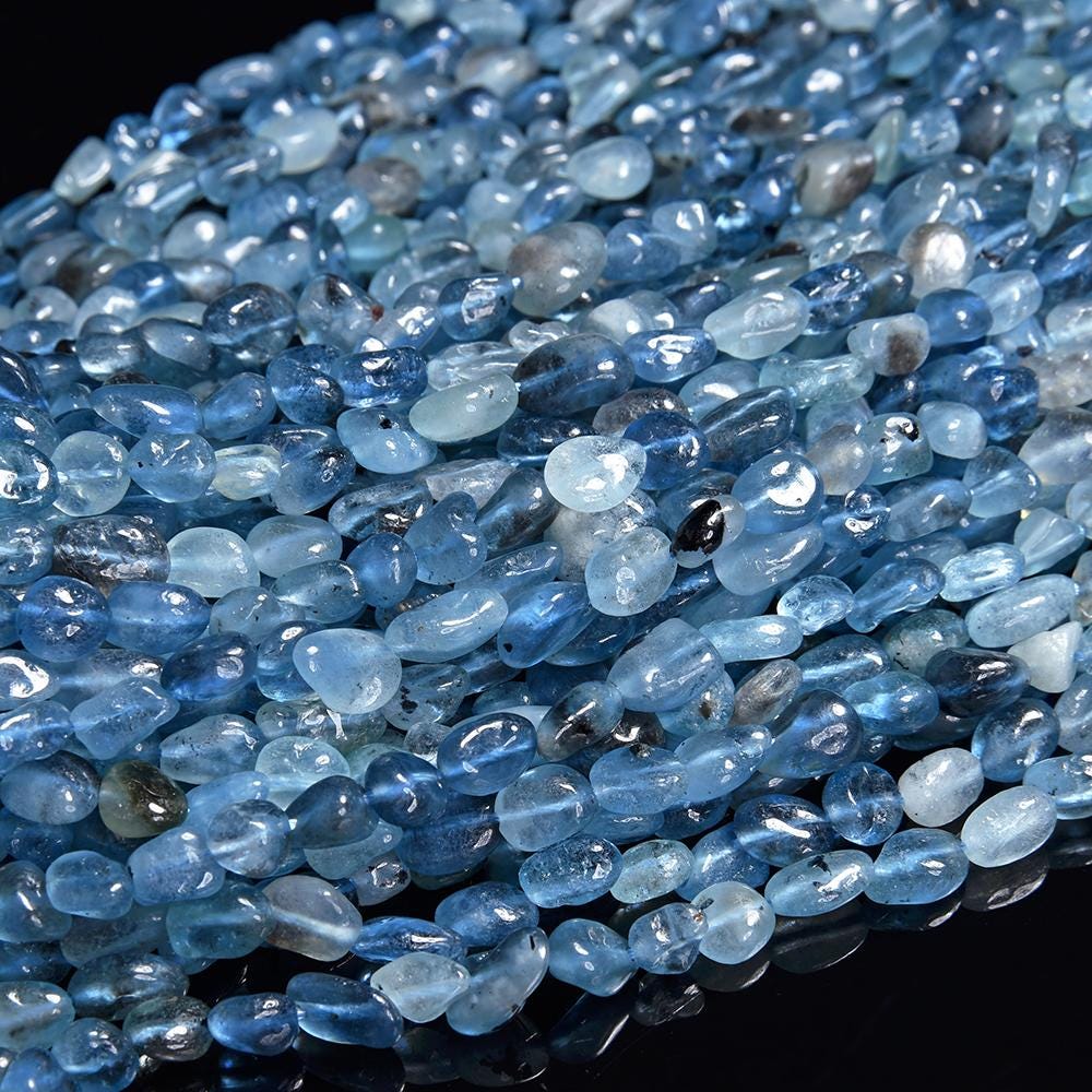 Natural Aquamarine Gemstone Pebble Nugget 6-8mm Loose Beads (d641)