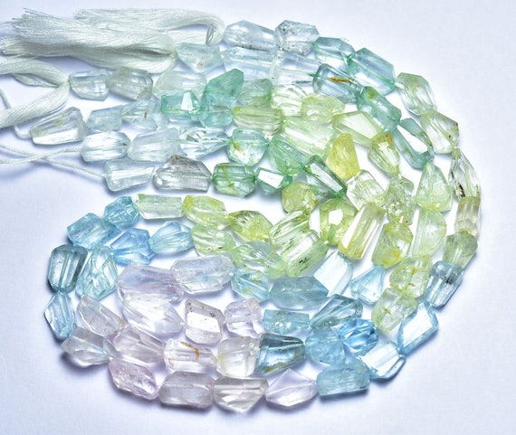 Aquamarine Nugget Beads - 12 Inches - Natural Beautiful Faceted Aquamarine Nuggets - Size Is 8x10 - 7x17 Mm #2698