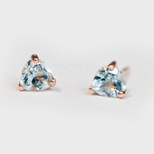 14k Gold Heart Aquamarine Stud Earrings, March Birthstone Studs, Dainty Minimalist Jewelry Gift