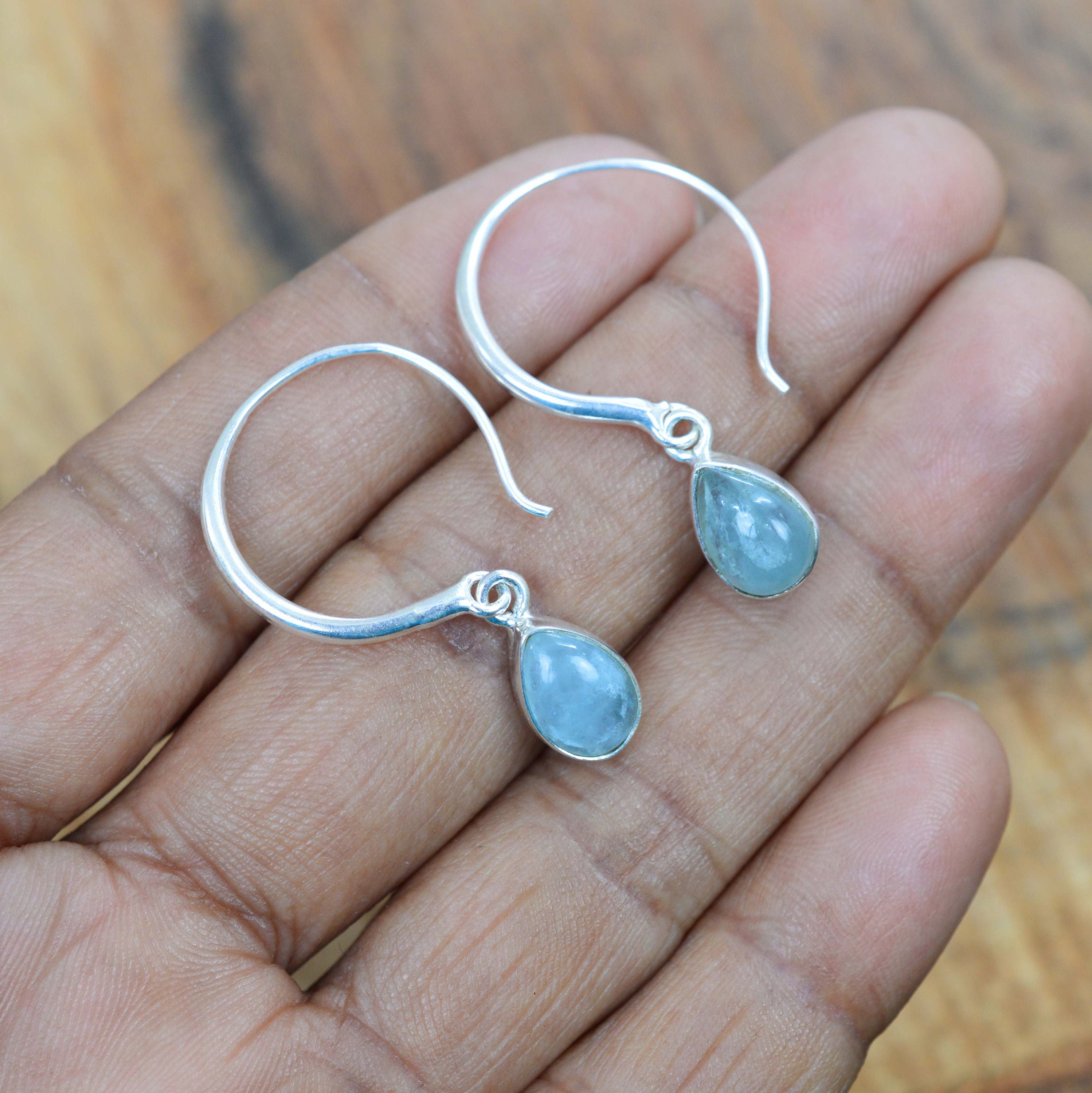 Aquamarine 925 Sterling Silver Gemstone Jewelry Hook Earring