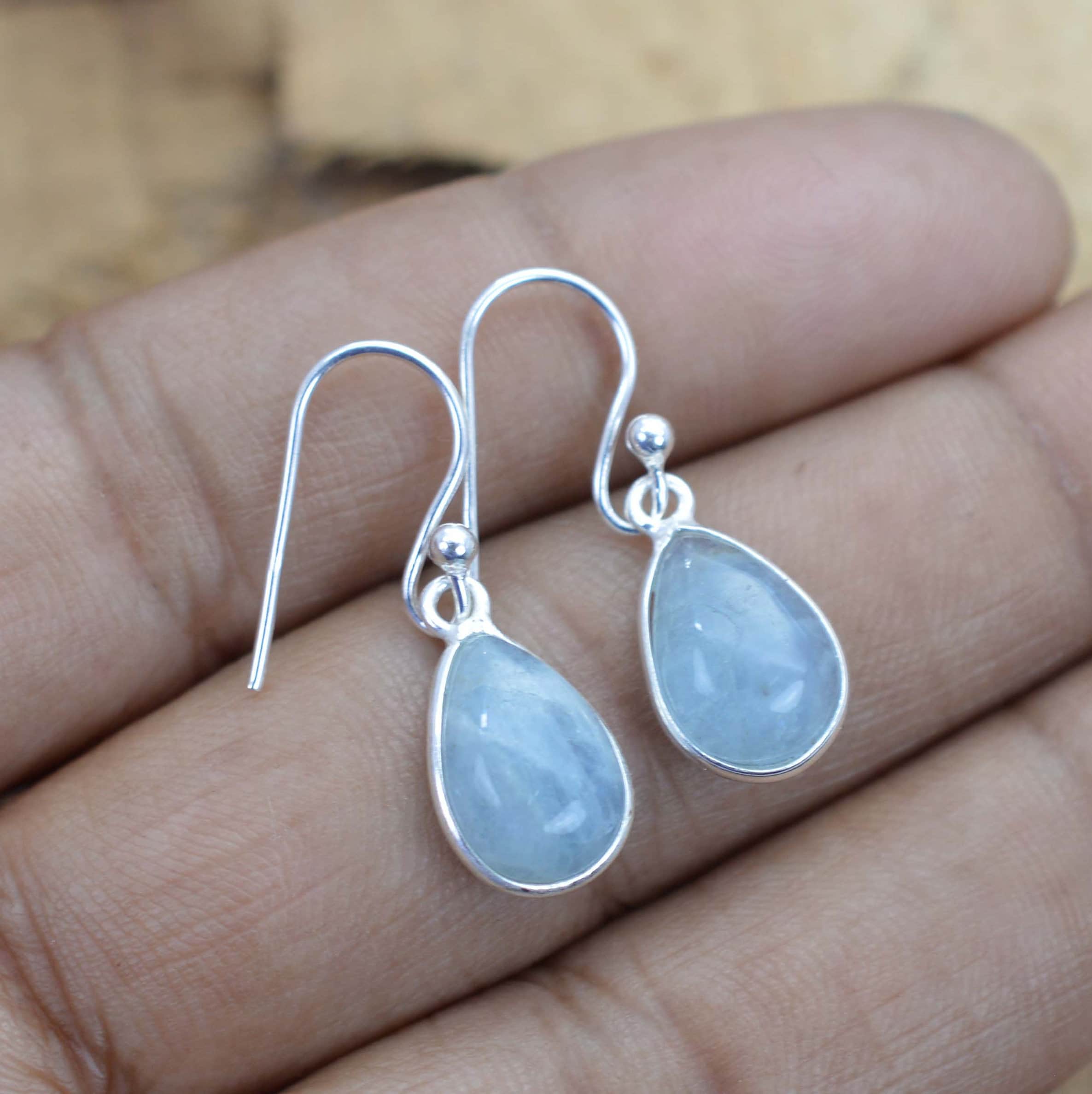 Aquamarine 925 Sterling Silver Pear Shape Gemstone Bezel Setting Hook Earring, Aquamarine Jewelry Aquamarine 925 Sterling Silver Pear Shape Gemstone Bezel Setting Hook Earring, Aquamarine Jewelry