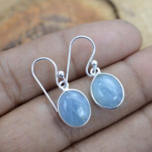 Aquamarine 925 Sterling Silver Oval Shape Gemstone Bezel Setting Hook Earring