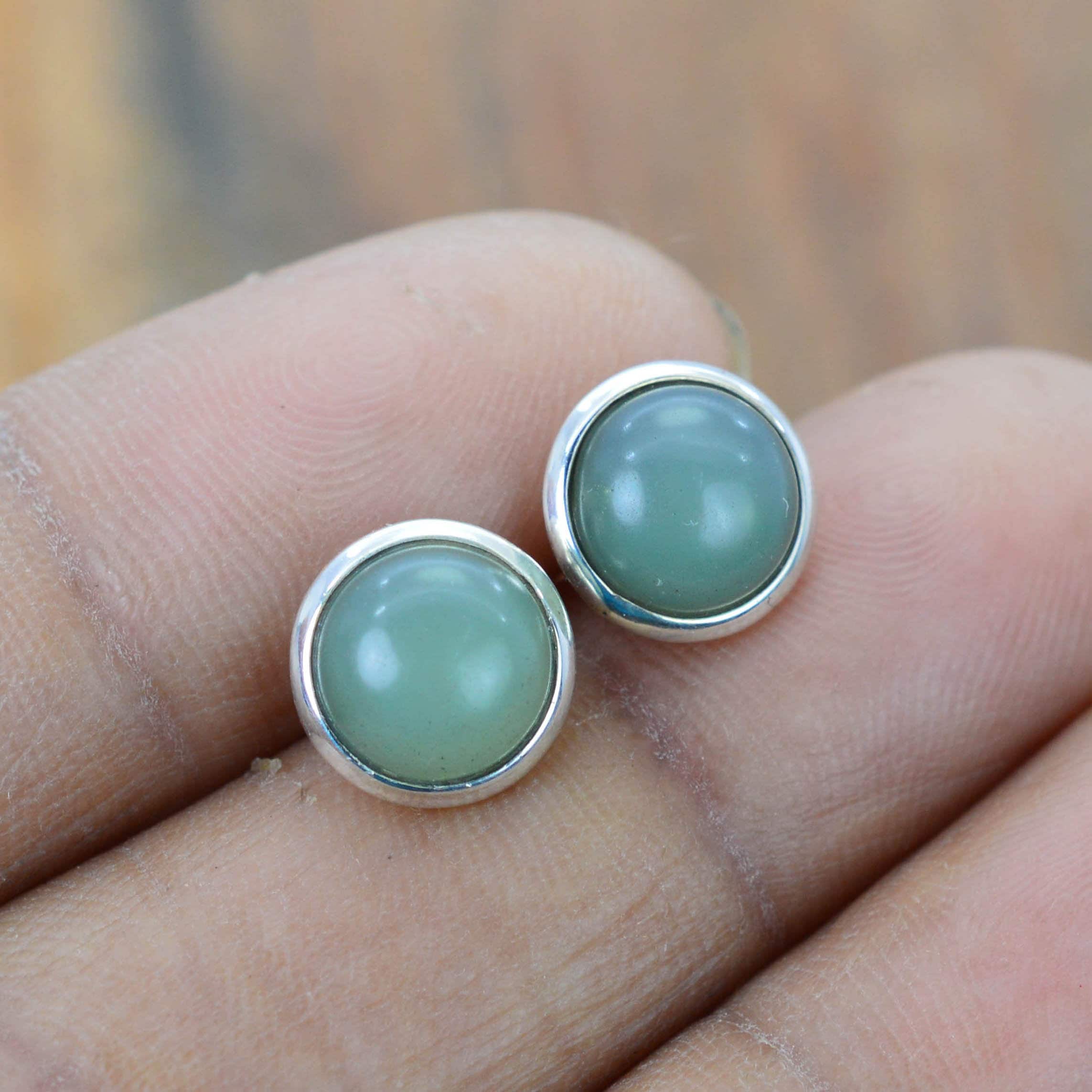 Aquamarine 925 Sterling Silver Round Shape Gemstone 1 Pair Stud Earring