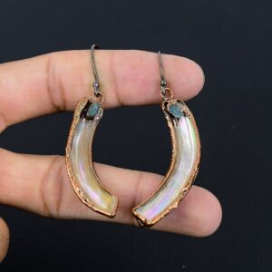Abalone & Aquamarine Copper Earrings, Electroformed Jewelry Abalone & Aquamarine Copper Earrings, Electroformed Jewelry