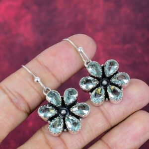 Beautiful Aquamarine Gemstone Earrings in 925 Sterling Silver - Aquamarine Flower Earrings Ocean Theme Gemstone Jewelry Christmas Day Gift