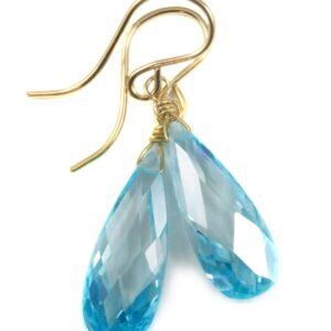 Aquamarine Cubic Zirconia Earrings Faceted Aqua Blue Long Aaa Cz Sterling Silver Or 14k Solid Gold Or Filled Dainty Teardrops Simple Drops
