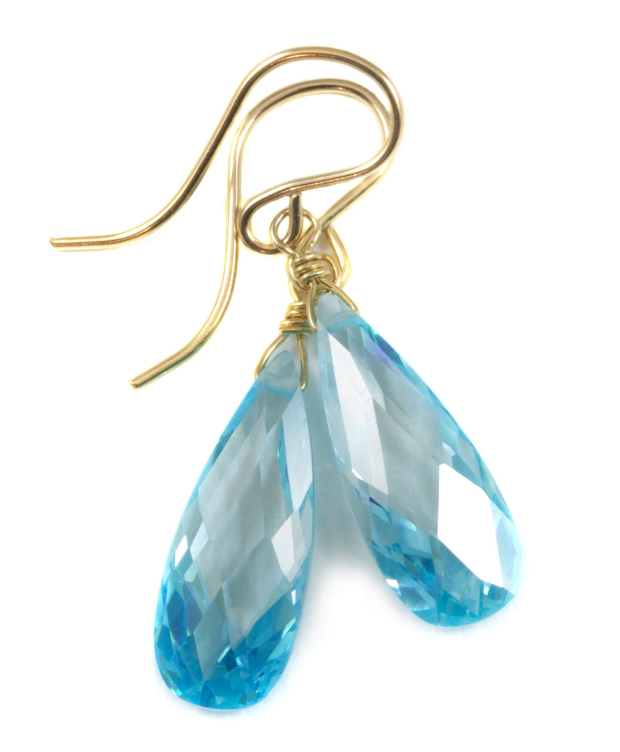 Aquamarine Cubic Zirconia Earrings Faceted Aqua Blue Long Aaa Cz Sterling Silver Or 14k Solid Gold Or Filled Dainty Teardrops Simple Drops