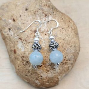 Genuine Aquamarine earrings. Reiki jewelry uk. March birthstone. Dangle earring. Sterling silver earrings for women