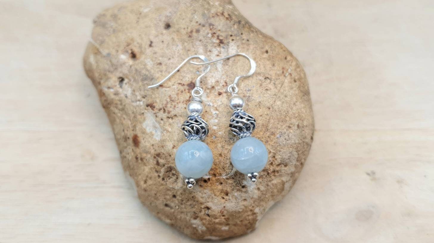 Genuine Aquamarine Earrings. Reiki Jewelry Uk. March Birthstone. Dangle Earring. Sterling Silver Earrings For Women