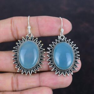 Handmade Aquamarine 925 Sterling Silver Earrings: Oval Gemstone Jewelry