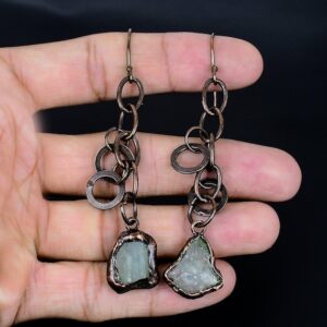 Handmade Copper Electroformed Aquamarine Lion Earrings