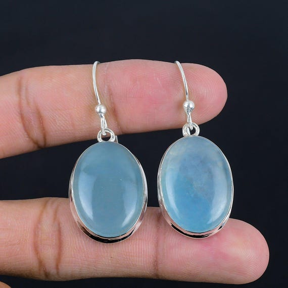 Handmade Aquamarine Dangle Earrings: 925 Sterling Silver Gemstone Jewelry