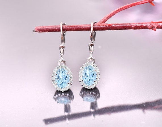 Handmade Aquamarine Leverback Earrings – 14k Gold, Blue Gemstone Jewelry