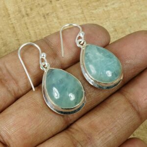Handmade Pear Aquamarine Sterling Silver Hook Earrings