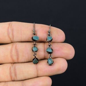 Handmade Aquamarine Rough Earrings, Electroformed Copper Jewelry