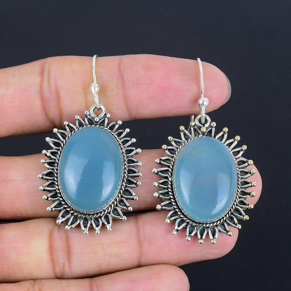 Handmade Aquamarine Earrings: Sterling Silver Antique Style Jewelry