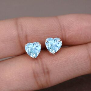 Aquamarine Earrings: Heart Stud earring, 14k Gold & Sterling Silver Bridal Jewelry