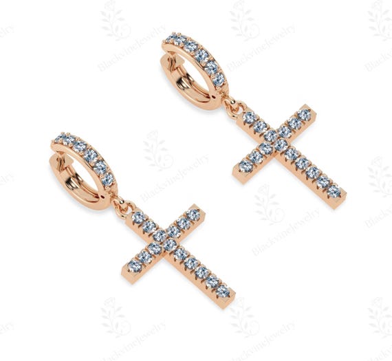 Natural Aquamarine Cross Earrings For Women Art Deco Religious Earrings Vintage Dangle Drop Wedding Earrings 925 Sterling Silver Earrings